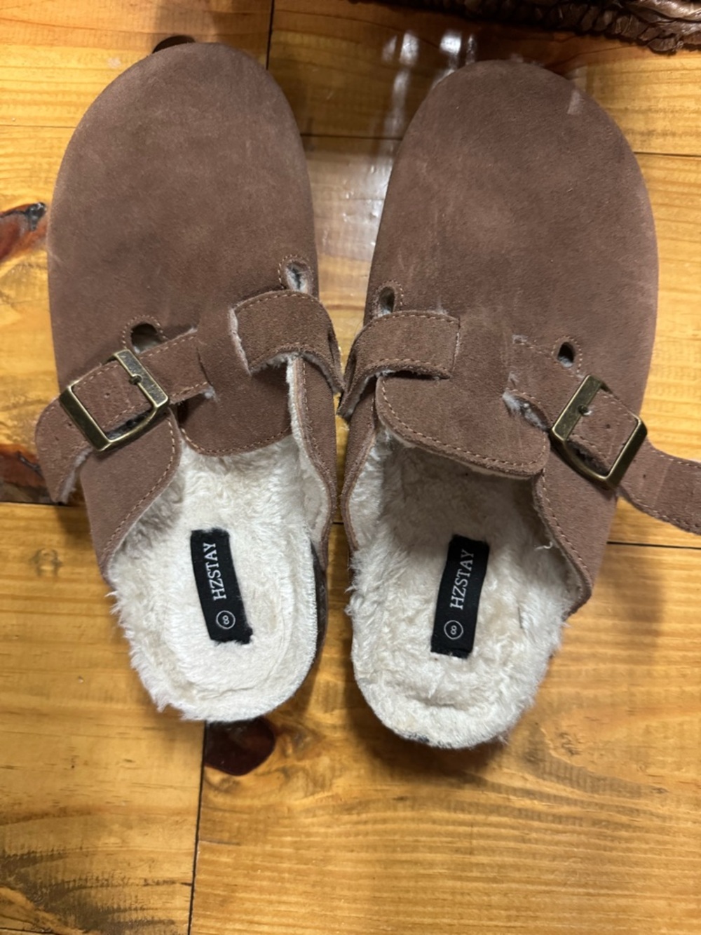 Women's Brown Suede Fleece-Lined Clog Mules